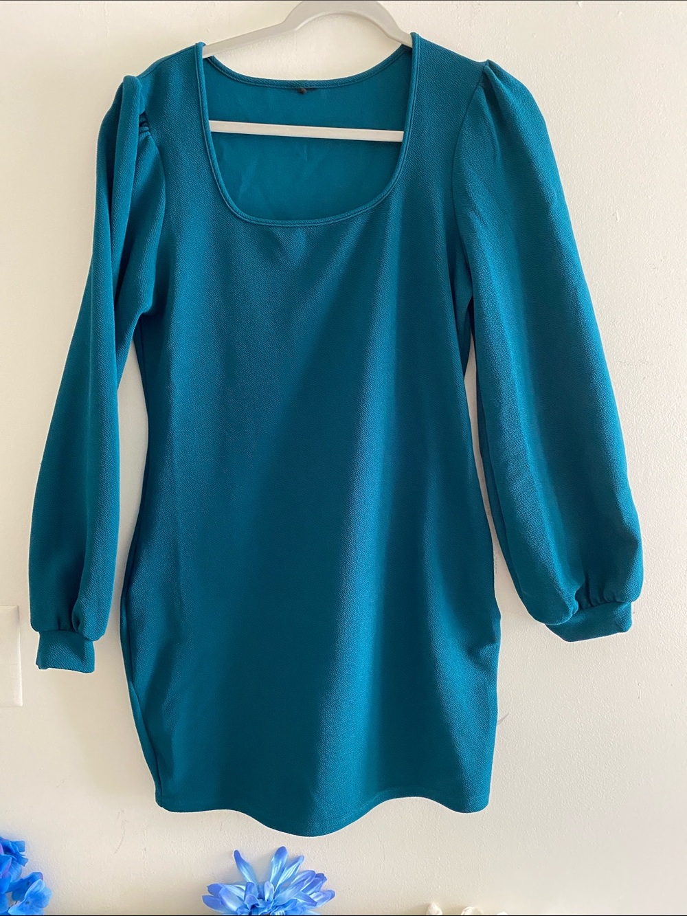 Teal Long Sleeve Scoop Neck Women's Dress